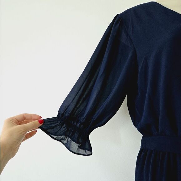 Halogen Surplice Faux Wrap Mini Dress in Classic Navy NWT - Picture 3 of 6